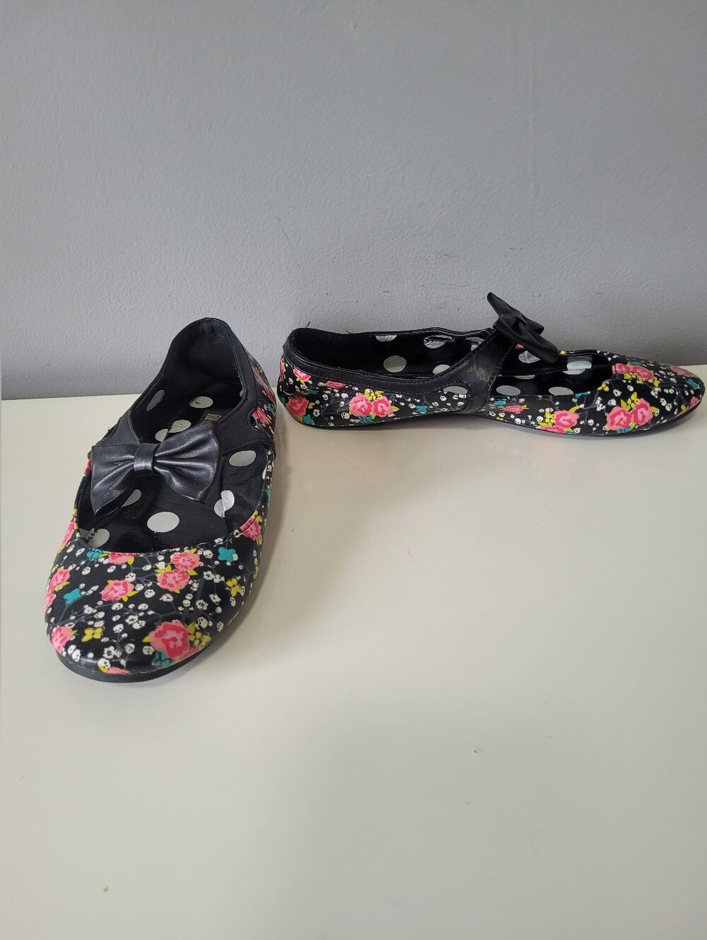 Rare Iron Fist Ditsy Skull Floral Mary Jane Flats With Bow Strap, GUC, Size 7